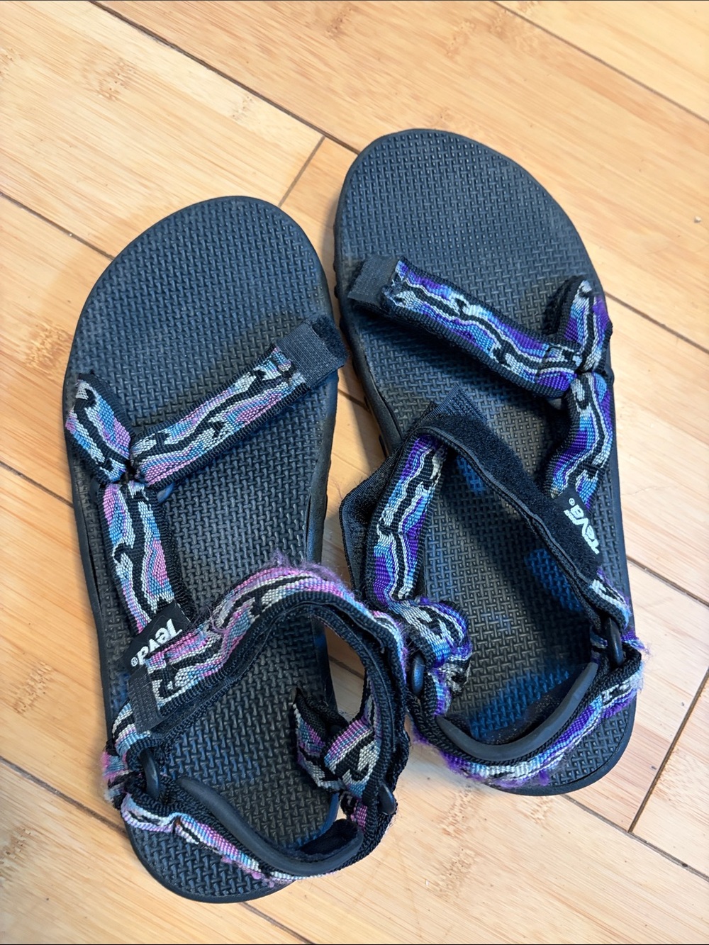 Teva Black Sandals with Purple, Pink and Blue Straps